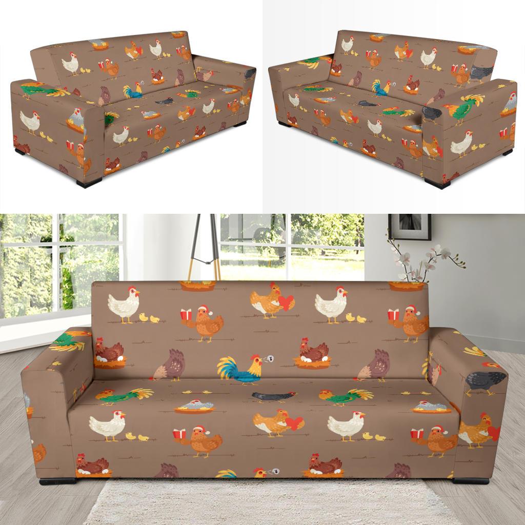 Chicken Happy Print Pattern Sofa Slipcover-JTAMIGO.COM