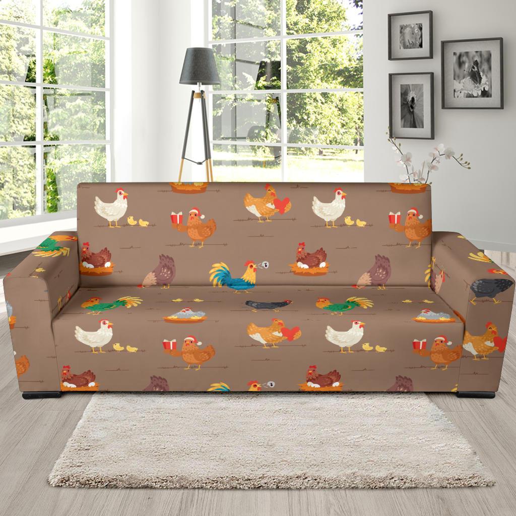 Chicken Happy Print Pattern Sofa Slipcover-JTAMIGO.COM