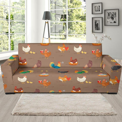 Chicken Happy Print Pattern Sofa Slipcover-JTAMIGO.COM