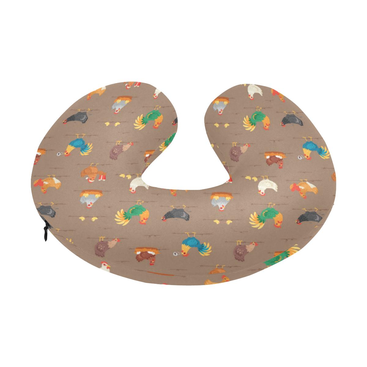 Chicken Happy Print Pattern U-Shaped Travel Neck Pillow-JTAMIGO.COM