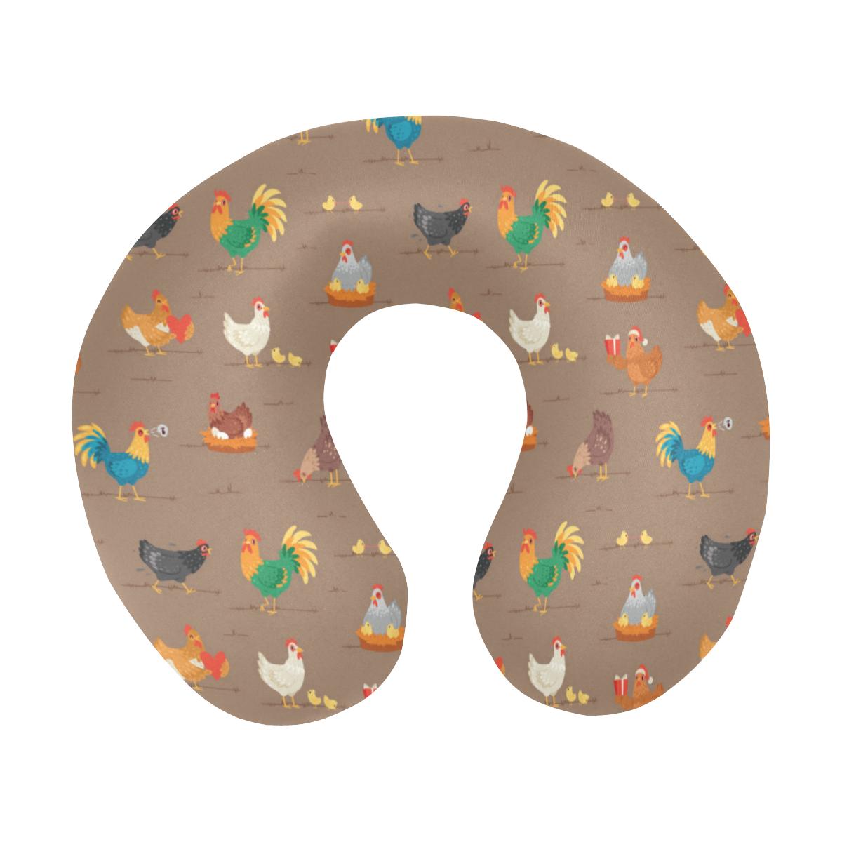 Chicken Happy Print Pattern U-Shaped Travel Neck Pillow-JTAMIGO.COM