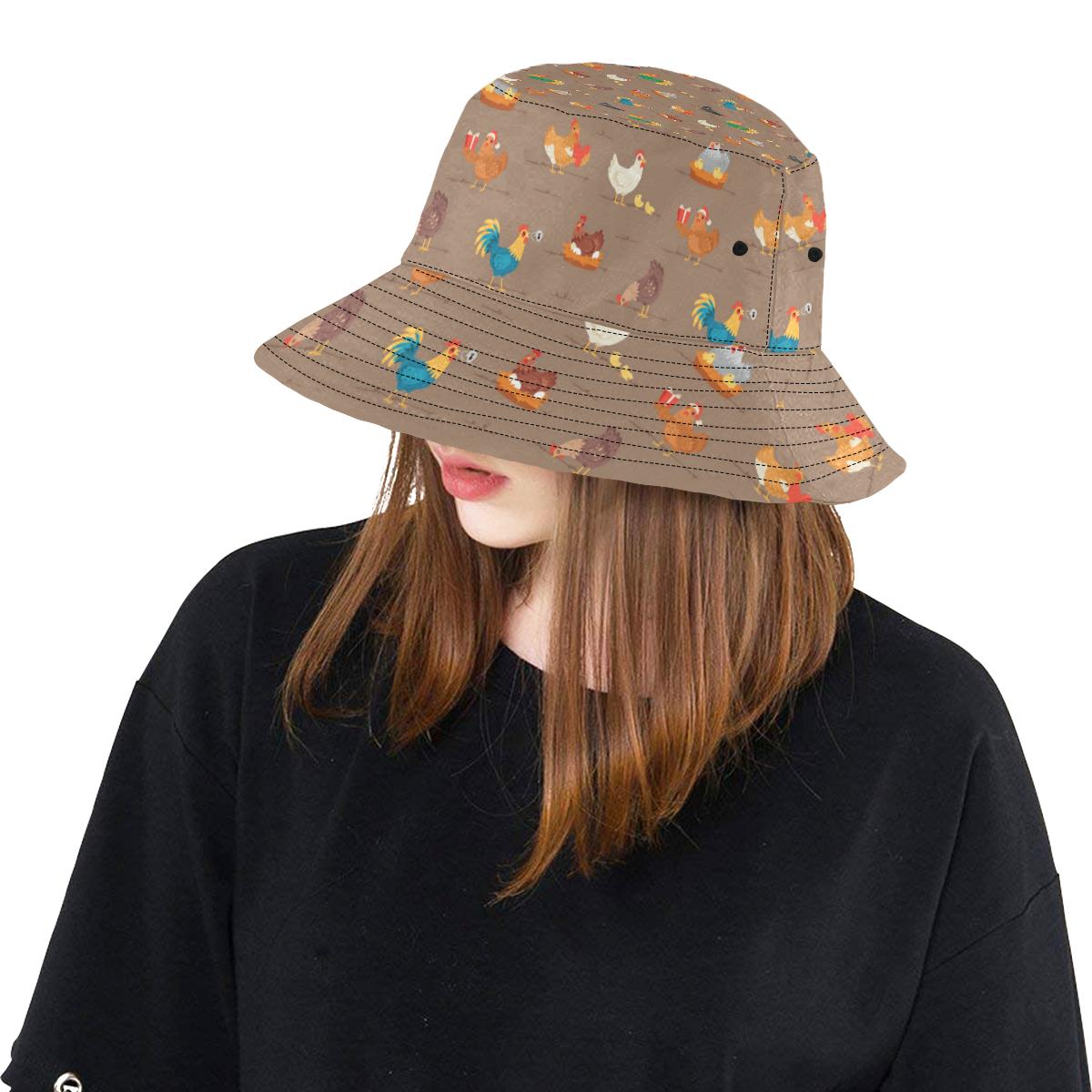 Chicken Happy Print Pattern Unisex Bucket Hat