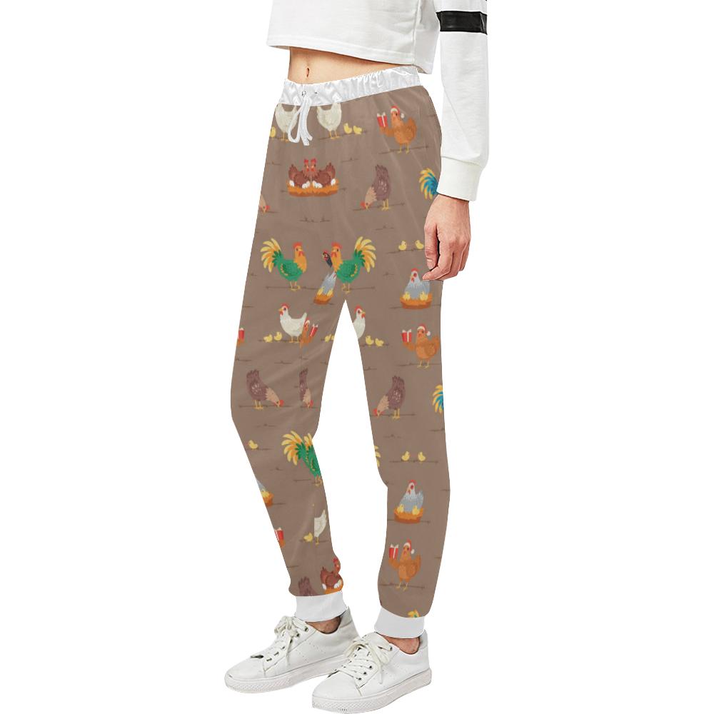 Chicken Happy Print Pattern Unisex Casual Sweatpants (Model L11)-JTAMIGO.COM