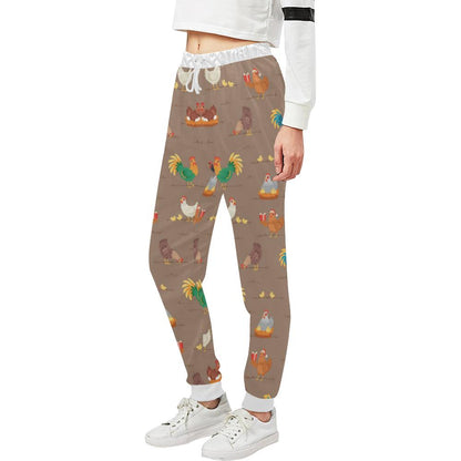 Chicken Happy Print Pattern Unisex Casual Sweatpants (Model L11)-JTAMIGO.COM
