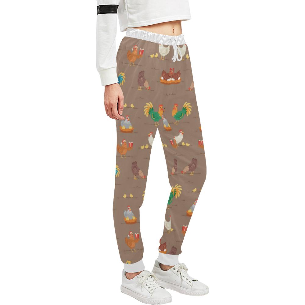 Chicken Happy Print Pattern Unisex Casual Sweatpants (Model L11)-JTAMIGO.COM