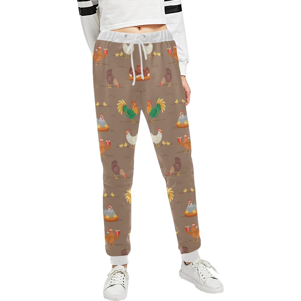 Chicken Happy Print Pattern Unisex Casual Sweatpants (Model L11)-JTAMIGO.COM