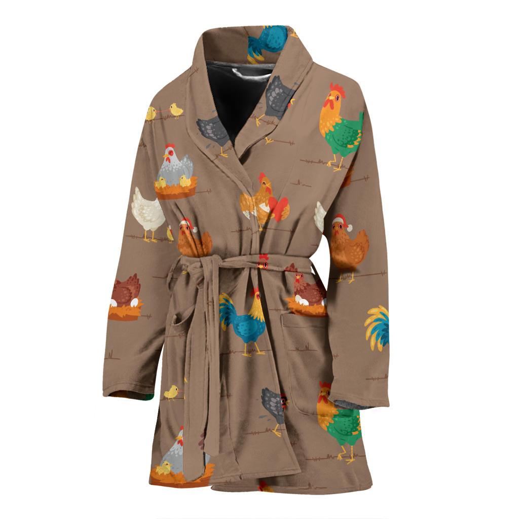 Chicken Happy Print Pattern Women Bath Robe-JTAMIGO.COM