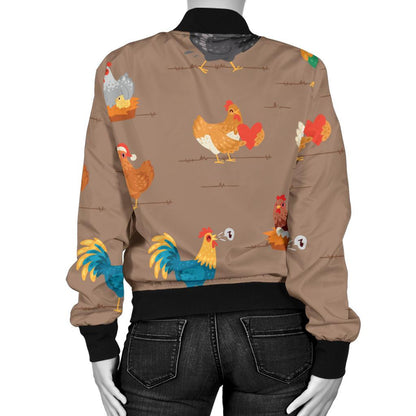 Chicken Happy Print Pattern Women Casual Bomber Jacket