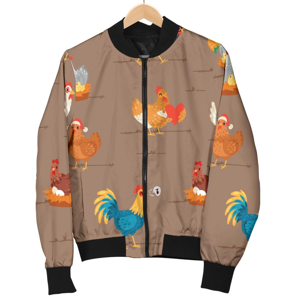 Chicken Happy Print Pattern Women Casual Bomber Jacket