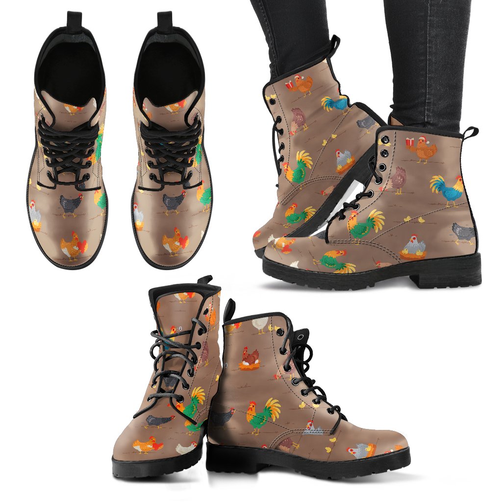 Chicken Happy Print Pattern Women Leather Boots-JTAMIGO.COM
