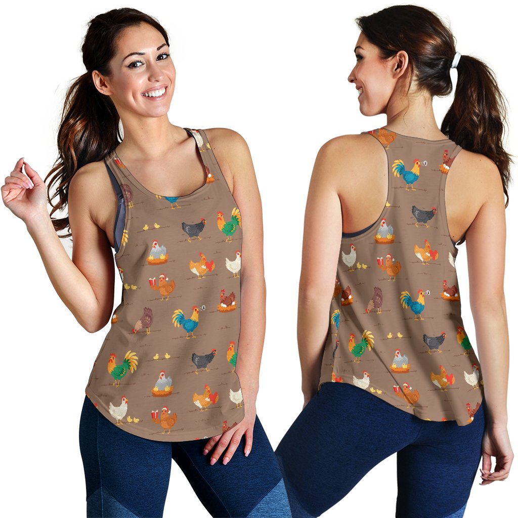 Chicken Happy Print Pattern Women Racerback Tank Top