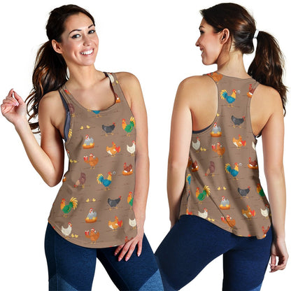 Chicken Happy Print Pattern Women Racerback Tank Top