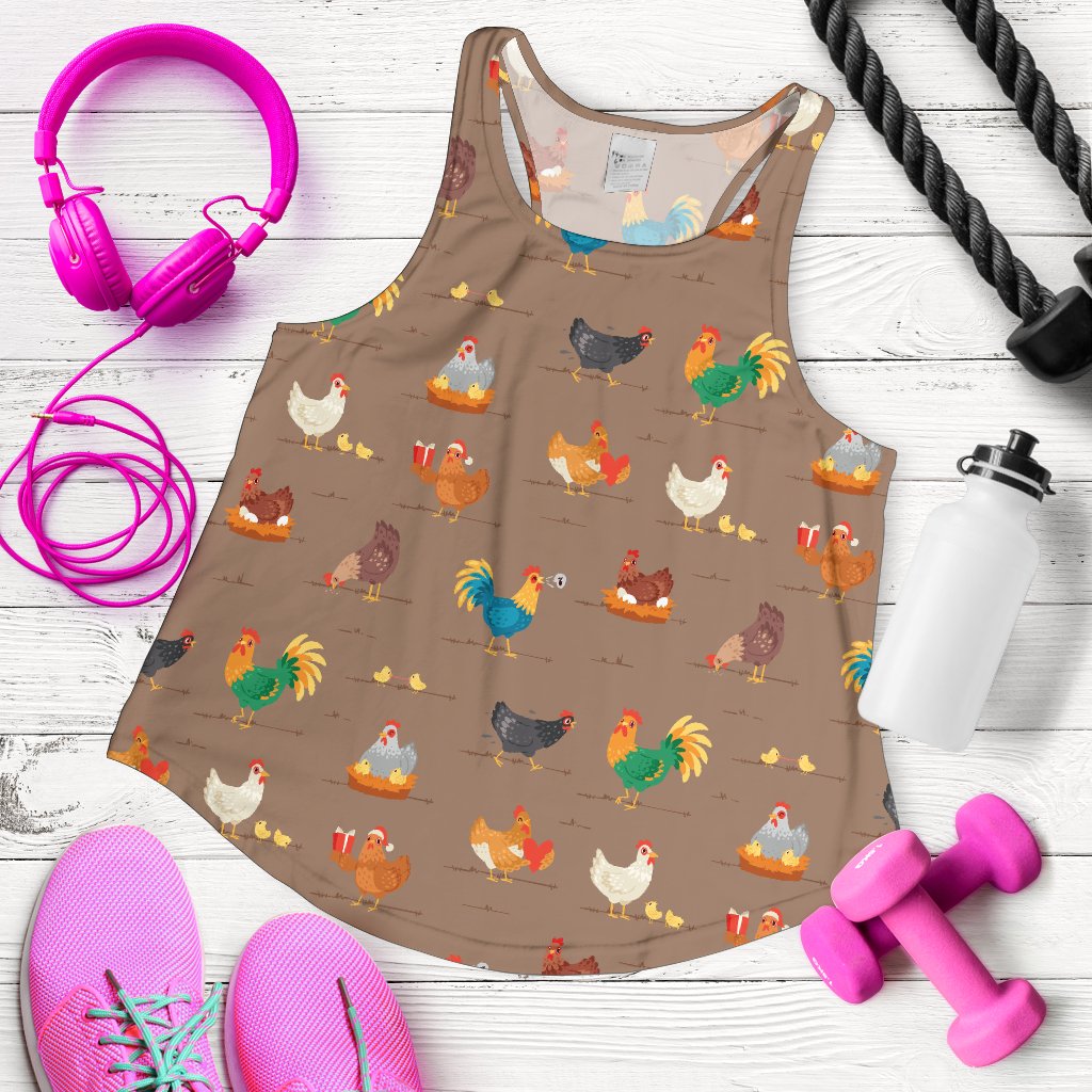 Chicken Happy Print Pattern Women Racerback Tank Top