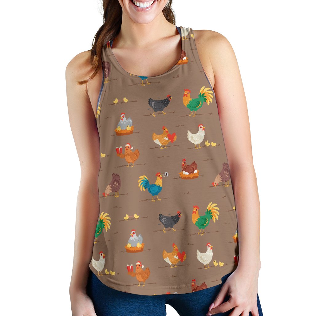 Chicken Happy Print Pattern Women Racerback Tank Top