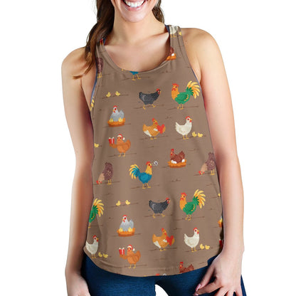 Chicken Happy Print Pattern Women Racerback Tank Top