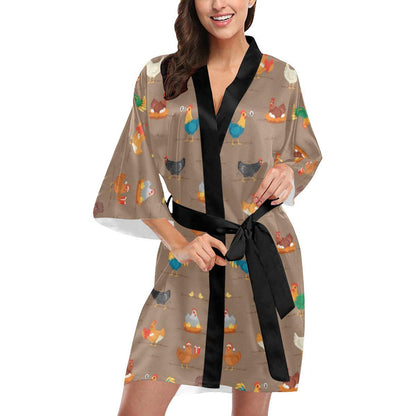 Chicken Happy Print Pattern Women Short Kimono Robe