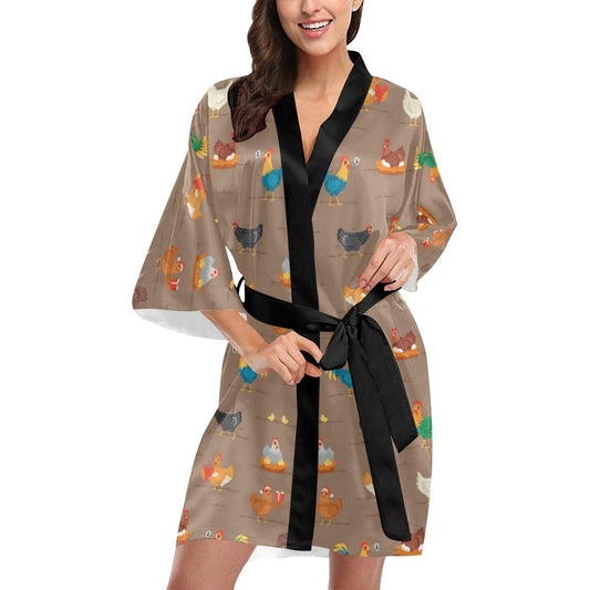 Chicken Happy Print Pattern Women Short Kimono Robe