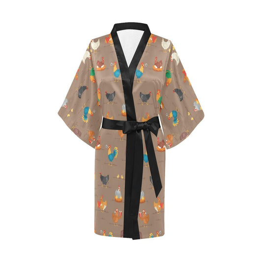 Chicken Happy Print Pattern Women Short Kimono Robe