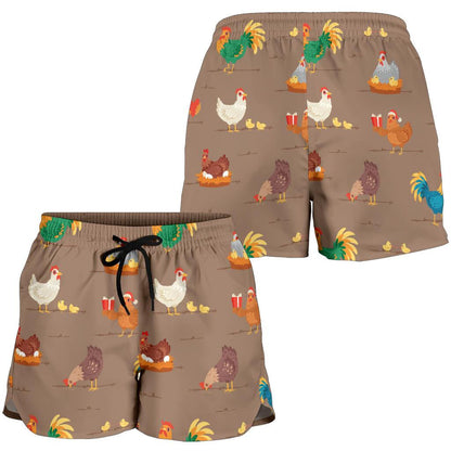 Chicken Happy Print Pattern Women Shorts-JTAMIGO.COM