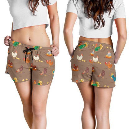 Chicken Happy Print Pattern Women Shorts-JTAMIGO.COM