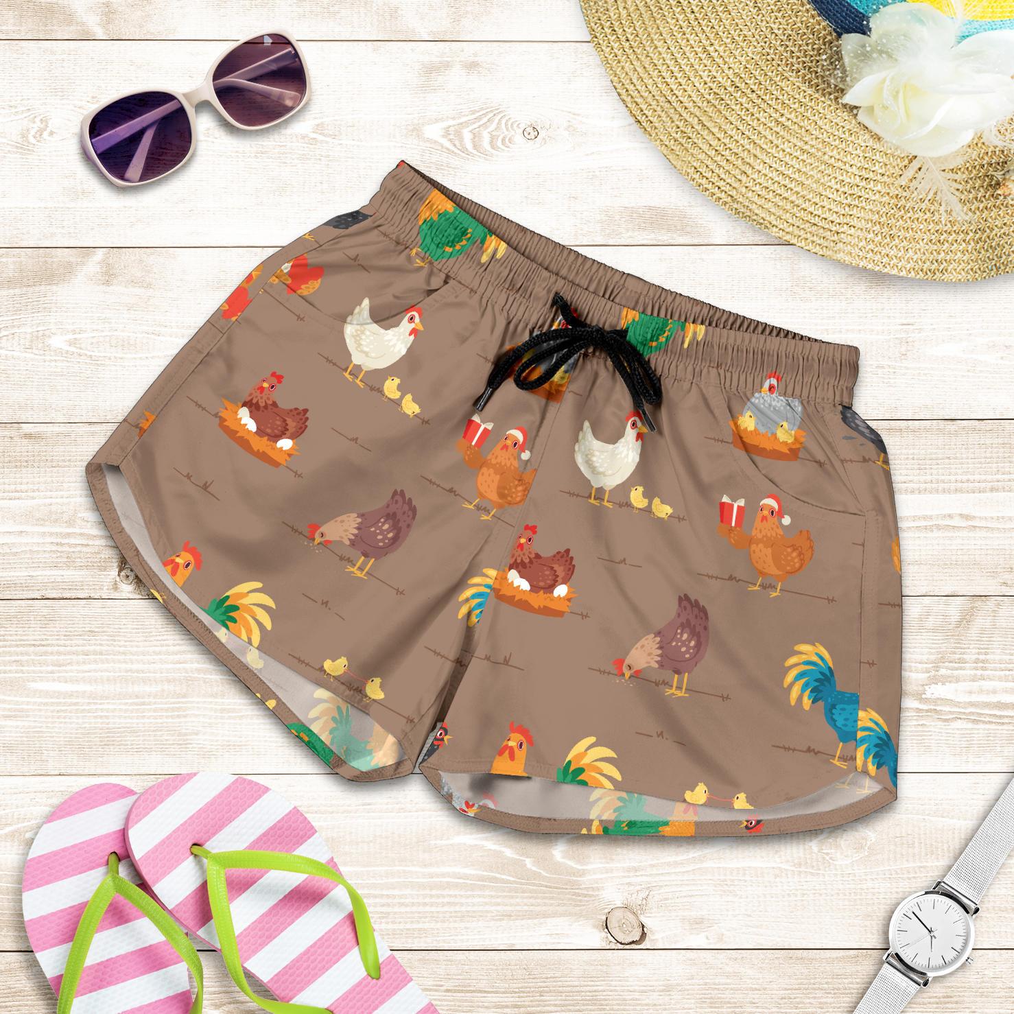 Chicken Happy Print Pattern Women Shorts-JTAMIGO.COM