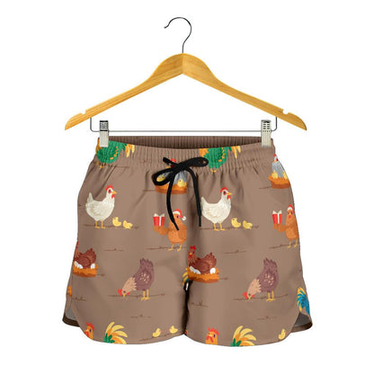 Chicken Happy Print Pattern Women Shorts-JTAMIGO.COM