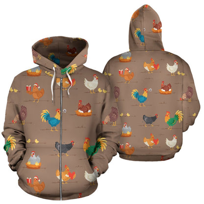 Chicken Happy Print Pattern Zip Up Hoodie
