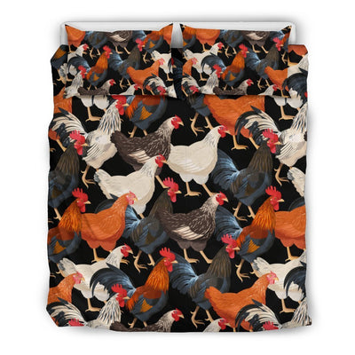 Chicken Print Pattern Duvet Cover Bedding Set