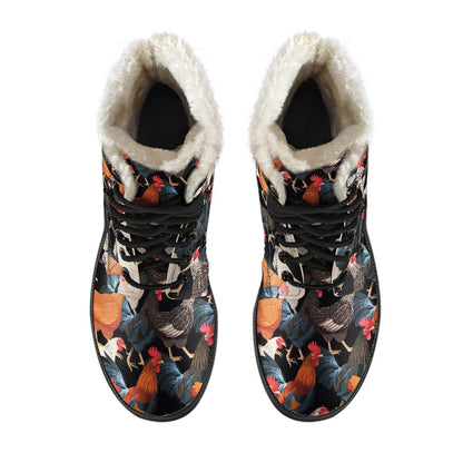 Chicken Print Pattern Faux Fur Leather Boots-JTAMIGO.COM