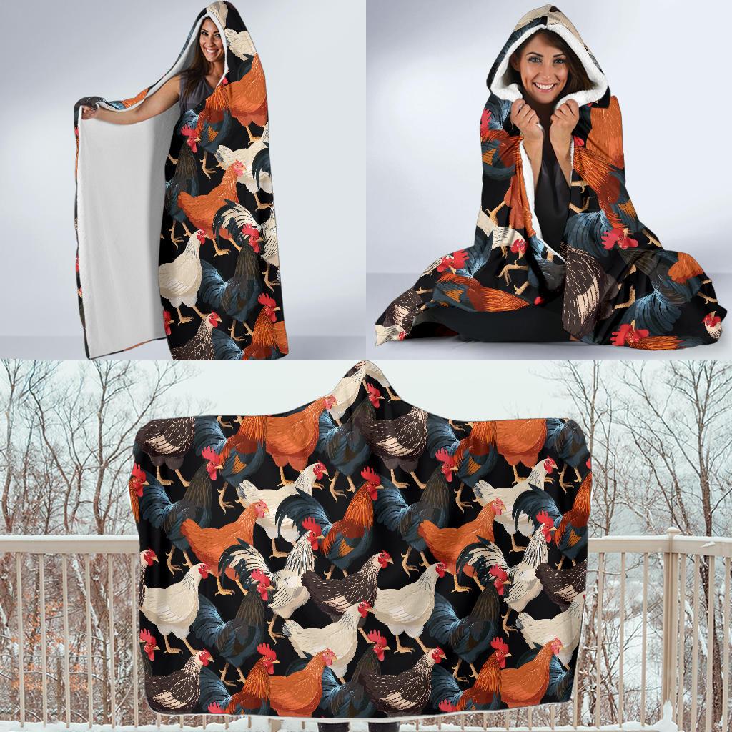 Chicken Print Pattern Hooded Blanket-JTAMIGO.COM