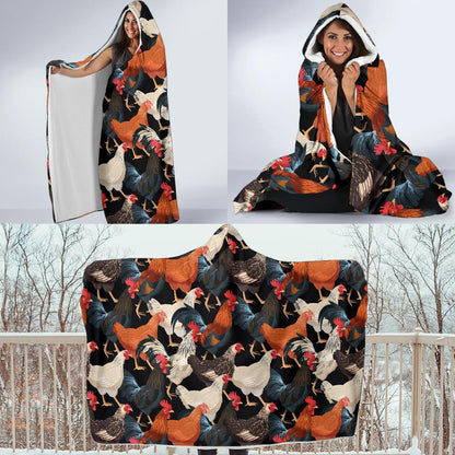 Chicken Print Pattern Hooded Blanket-JTAMIGO.COM