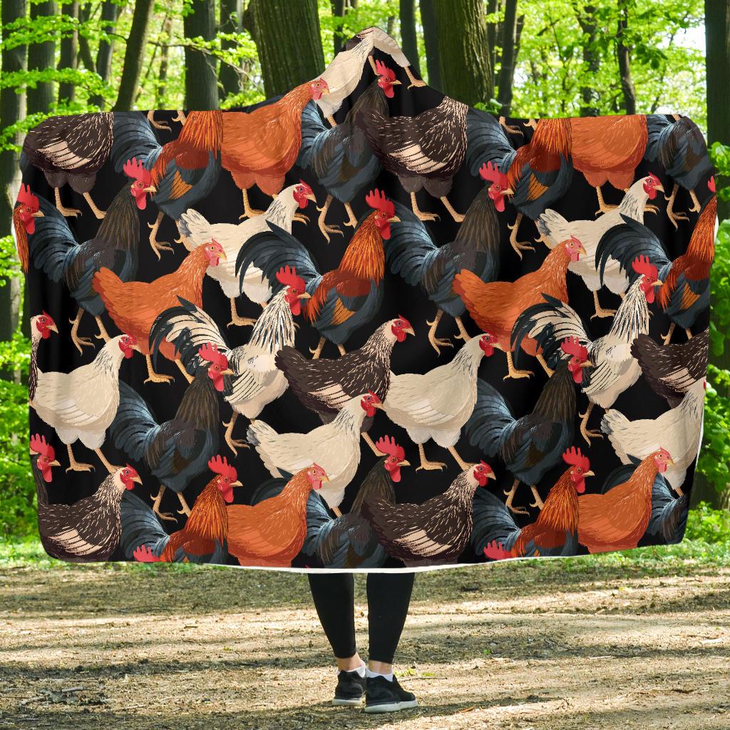 Chicken Print Pattern Hooded Blanket-JTAMIGO.COM