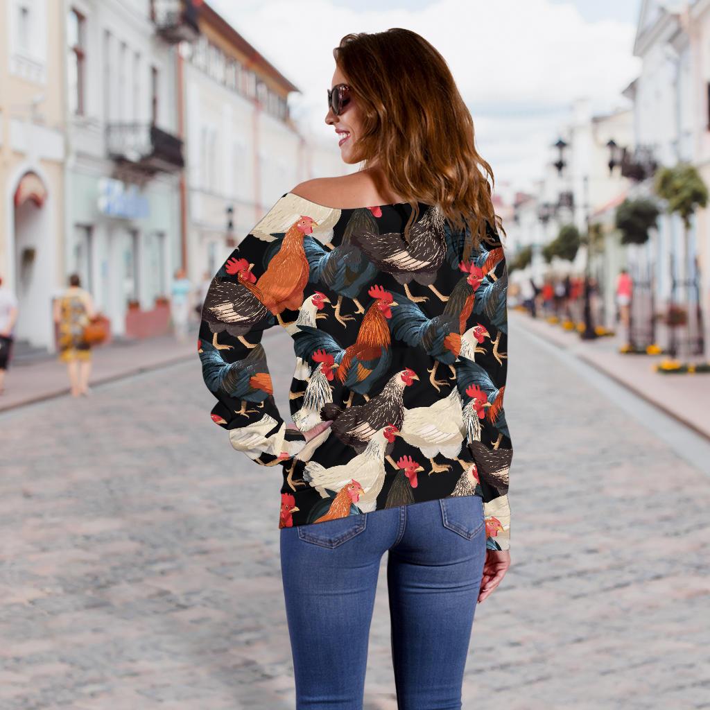 Chicken Print Pattern Off Shoulder Sweatshirt