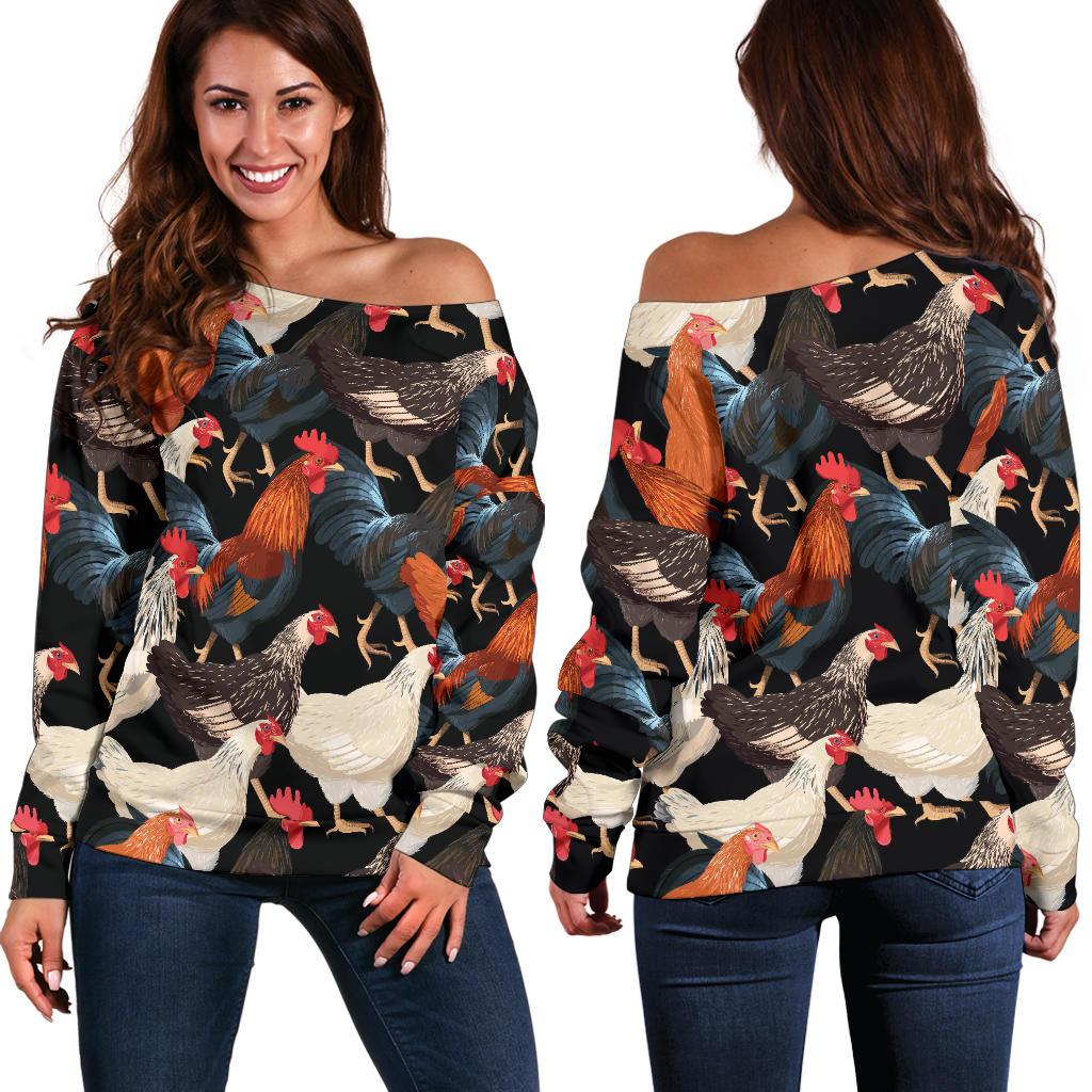 Chicken Print Pattern Off Shoulder Sweatshirt