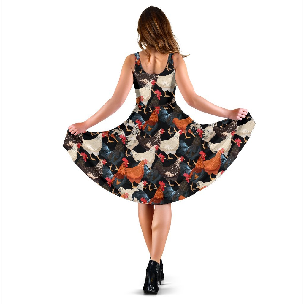 Chicken Print Pattern Sleeveless Dress