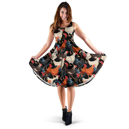 Chicken Print Pattern Sleeveless Dress