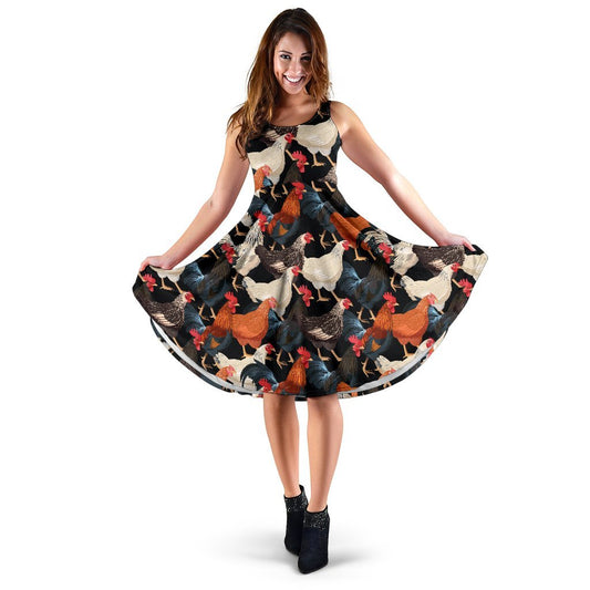 Chicken Print Pattern Sleeveless Dress