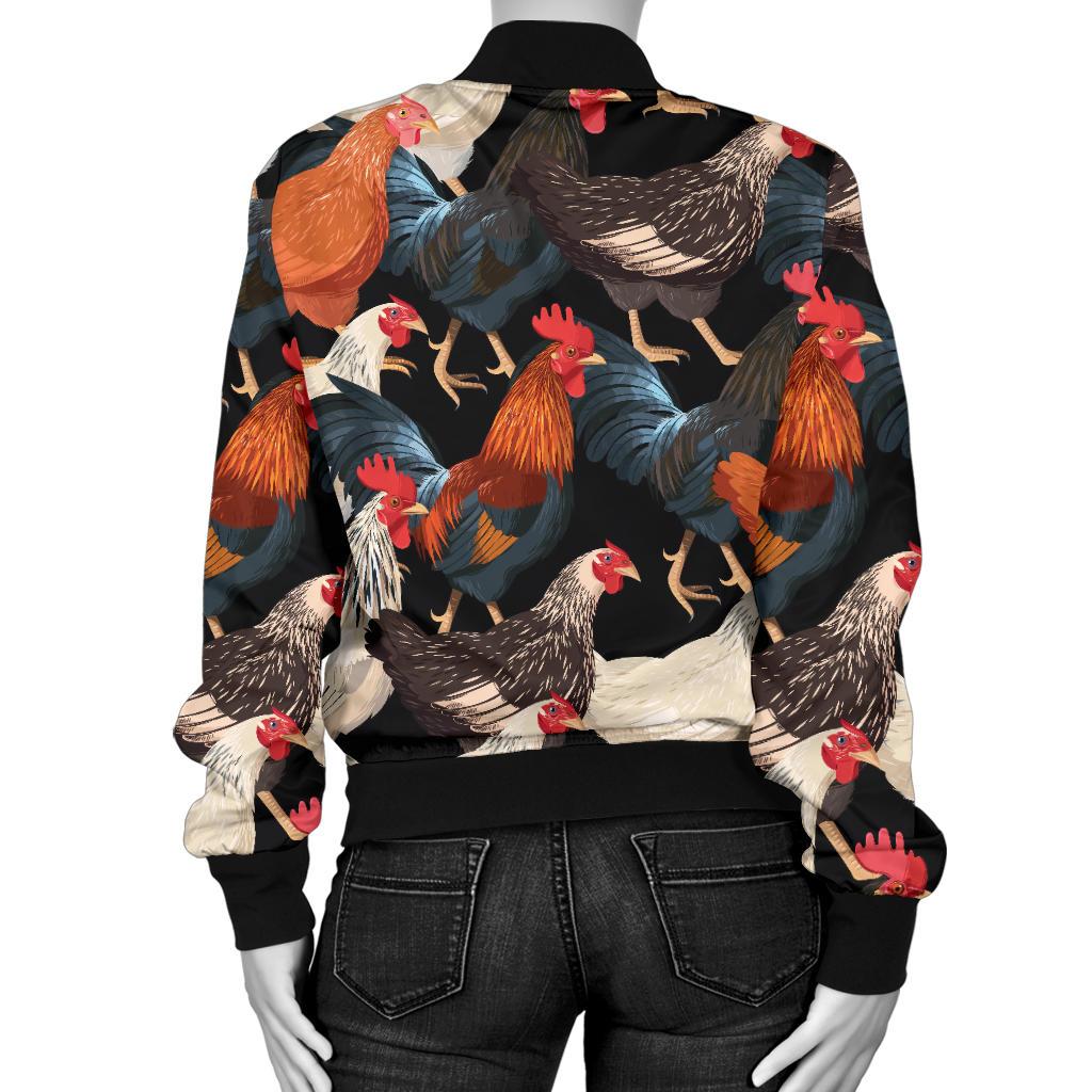 Chicken Print Pattern Women Casual Bomber Jacket