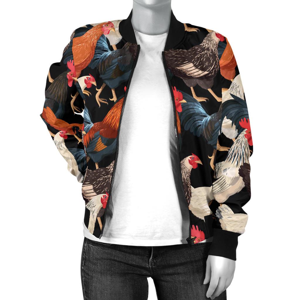 Chicken Print Pattern Women Casual Bomber Jacket
