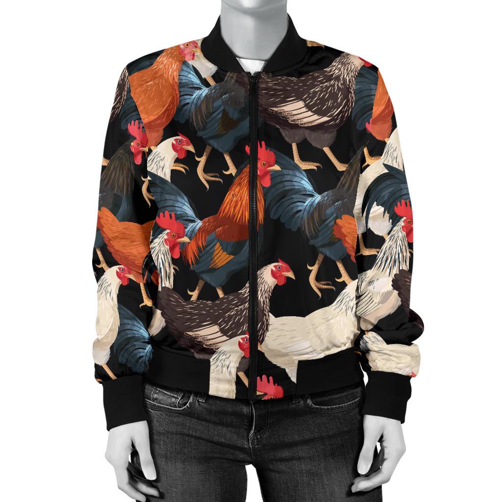 Chicken Print Pattern Women Casual Bomber Jacket