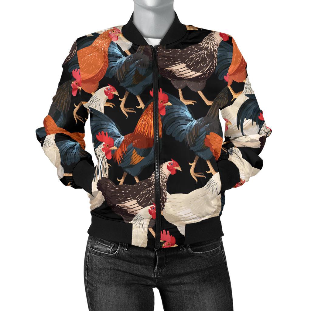 Chicken Print Pattern Women Casual Bomber Jacket