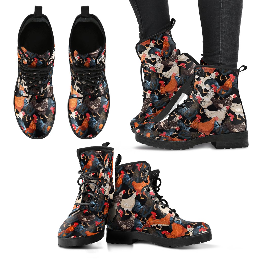 Chicken Print Pattern Women Leather Boots-JTAMIGO.COM