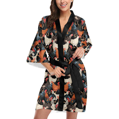 Chicken Print Pattern Women Short Kimono Robe