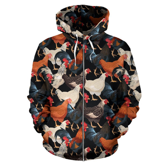Chicken Print Pattern Zip Up Hoodie