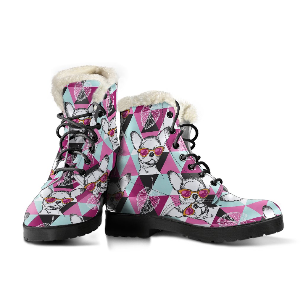 Chihuahua Cute Triangle Pattern Faux Fur Leather Boots-JTAMIGO.COM