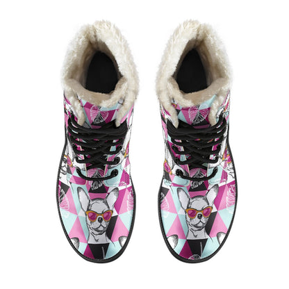 Chihuahua Cute Triangle Pattern Faux Fur Leather Boots-JTAMIGO.COM