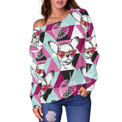 Chihuahua Cute Triangle Pattern Off Shoulder Sweatshirt