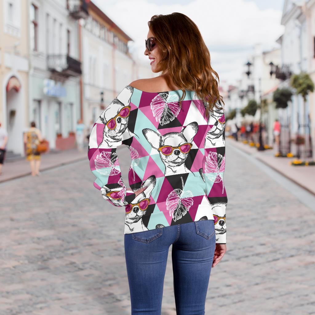 Chihuahua Cute Triangle Pattern Off Shoulder Sweatshirt