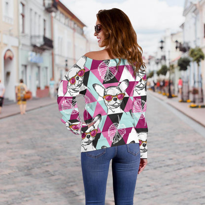 Chihuahua Cute Triangle Pattern Off Shoulder Sweatshirt