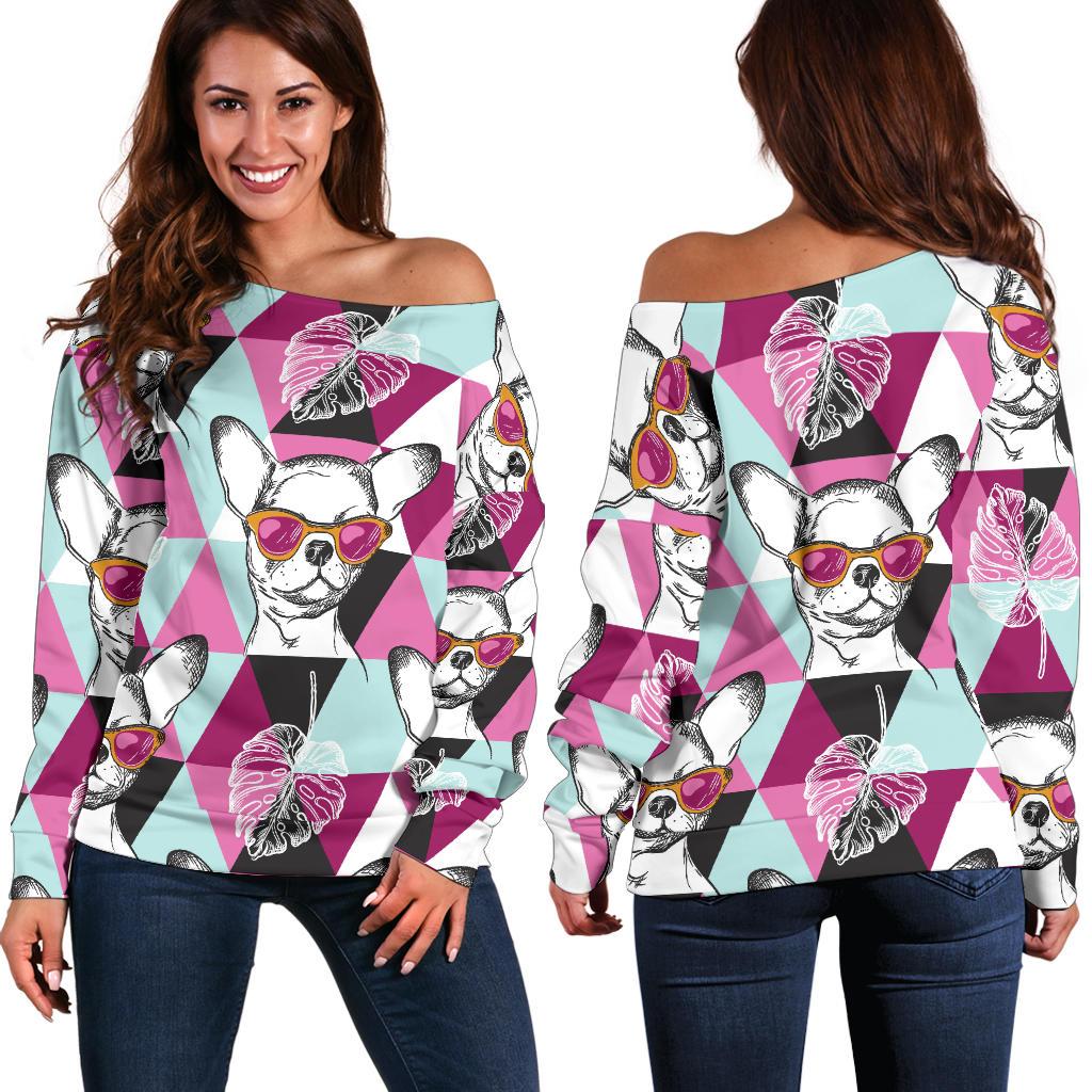 Chihuahua Cute Triangle Pattern Off Shoulder Sweatshirt